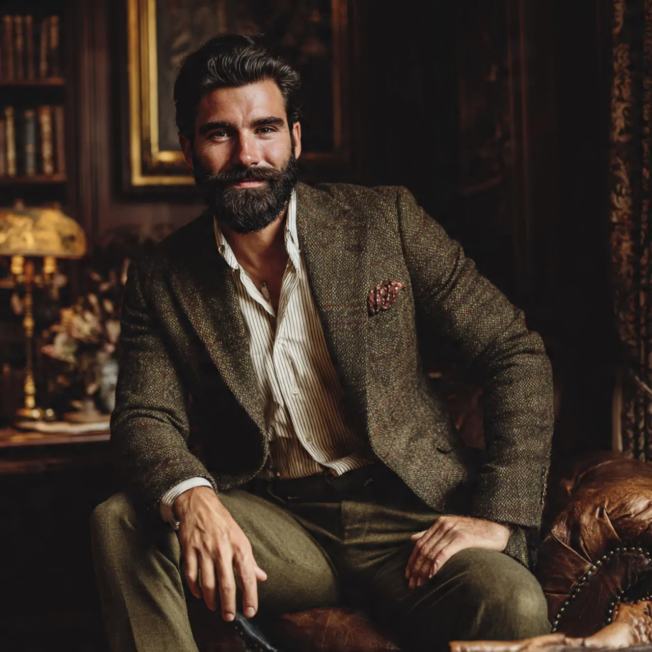 create a real man image wearing tweed jacket with