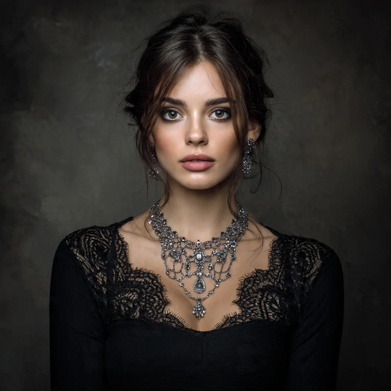 create a woman image wearing a simple black dress