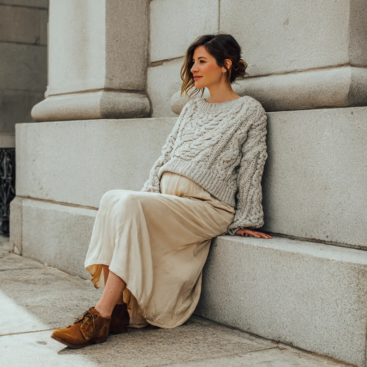 cropped knit with maxi skirtspring pregnancy outfi