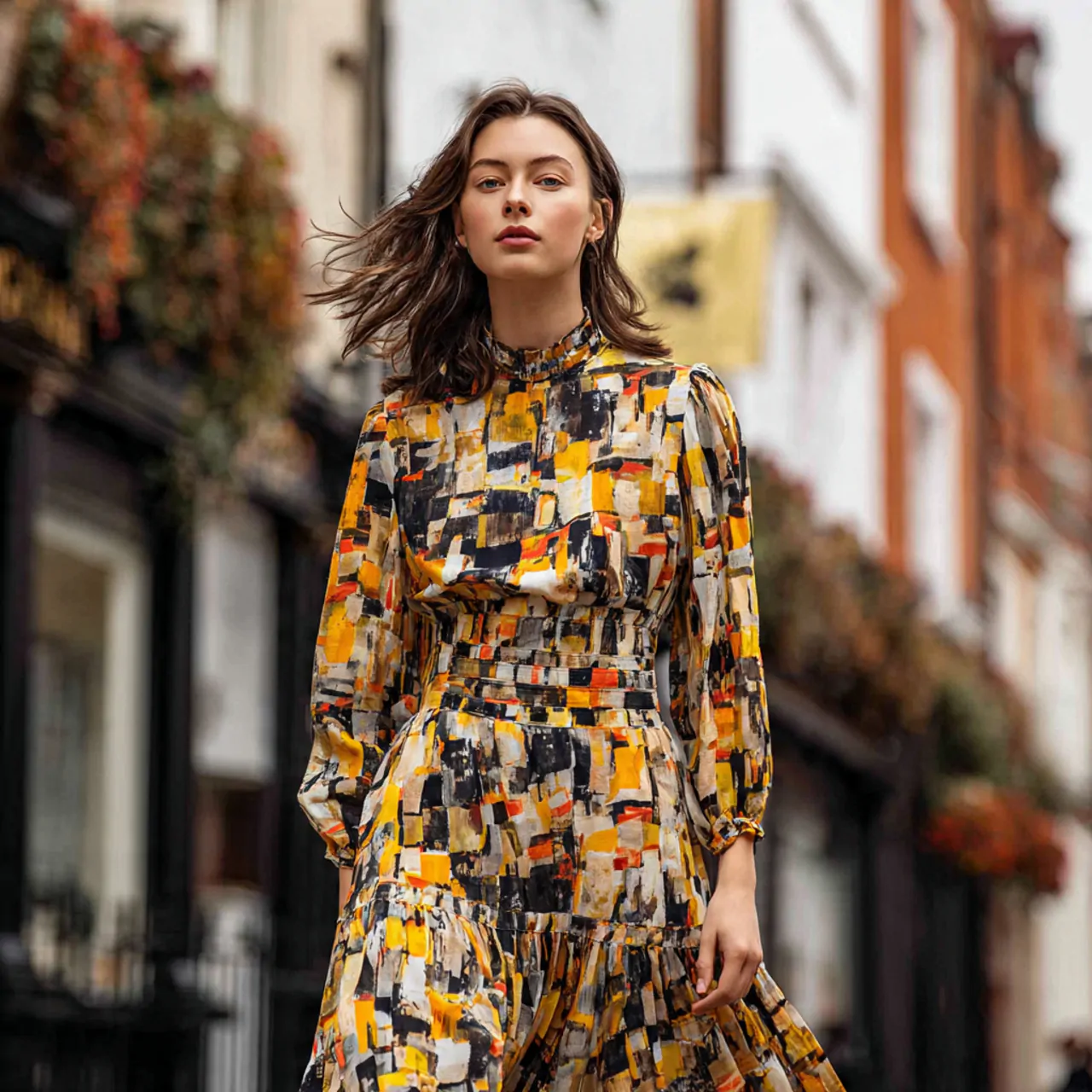 long sleeve dress with shaped waist in street styl