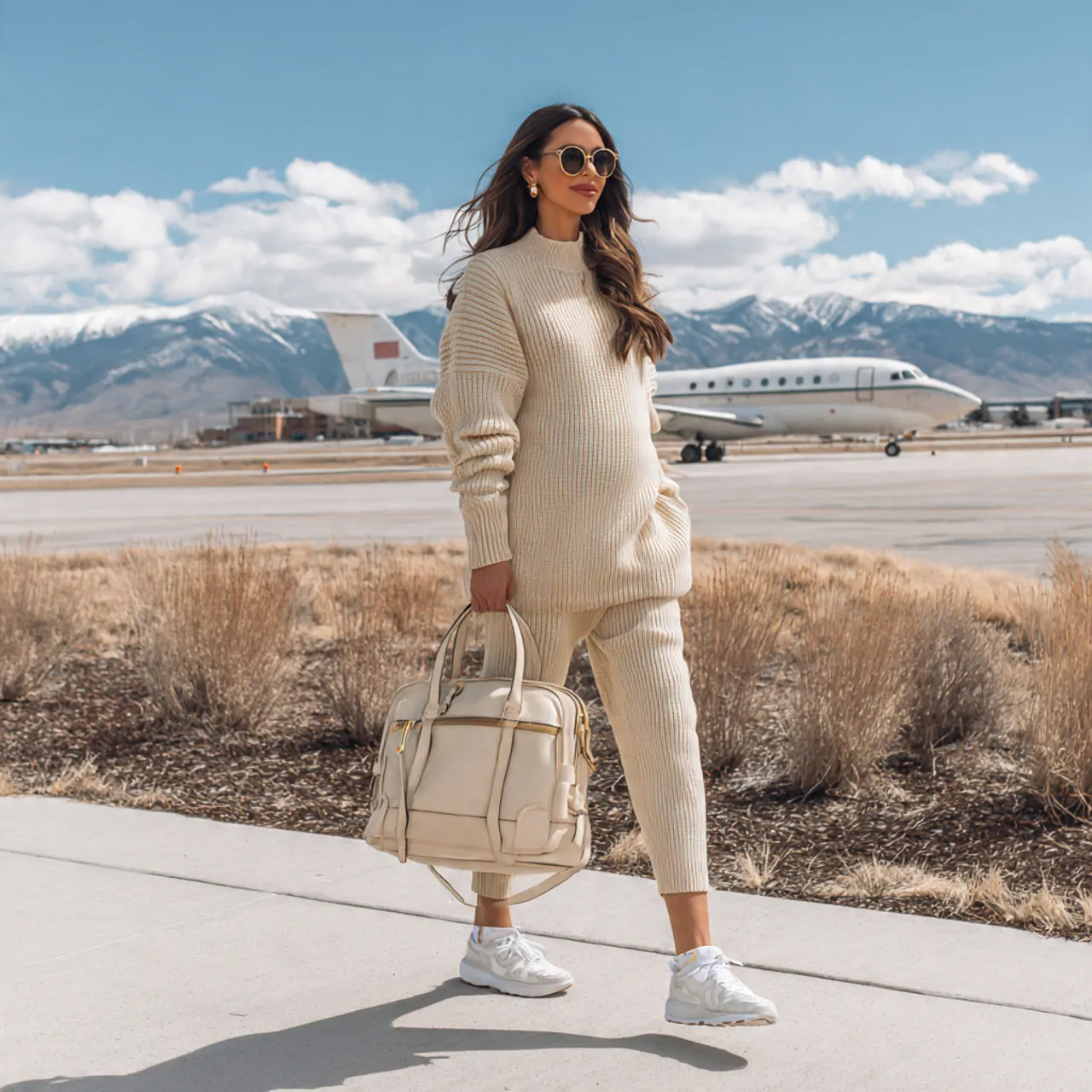 matching knit set with white sneakersnspring pregn 1