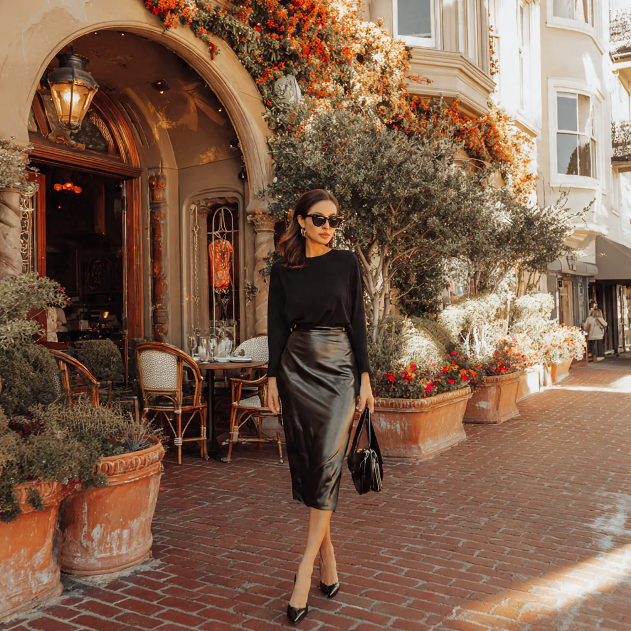 satin midi skirt with a fitted teedate night outfi