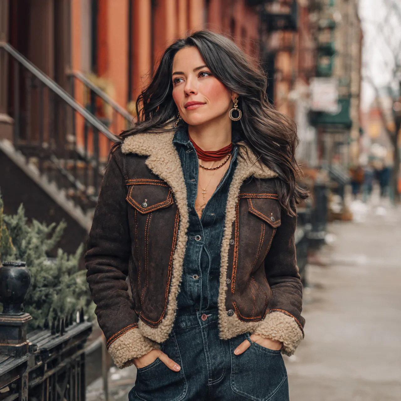shearling jacket with black denimwestern outfits w