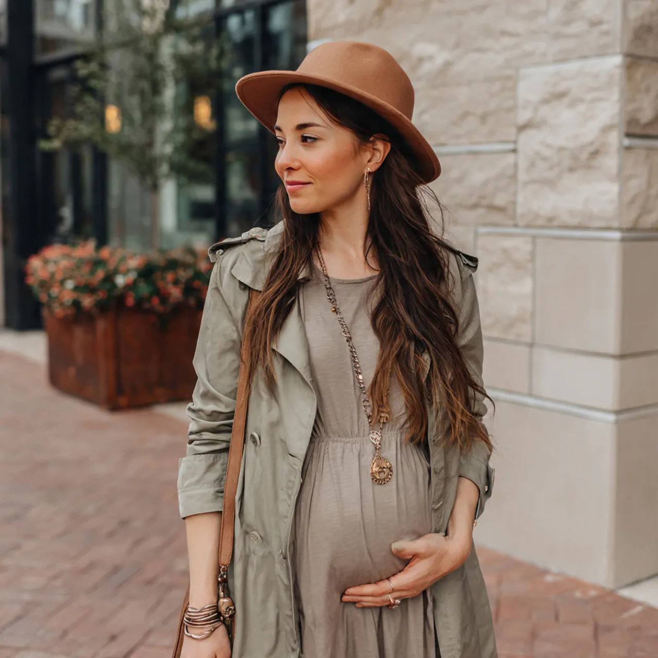 Casual Pregnancy Outfits: 16 Stylish and Comfortable Looks for Everyday Wear 6 t shirt dress with a lightweight trenchcasual preg