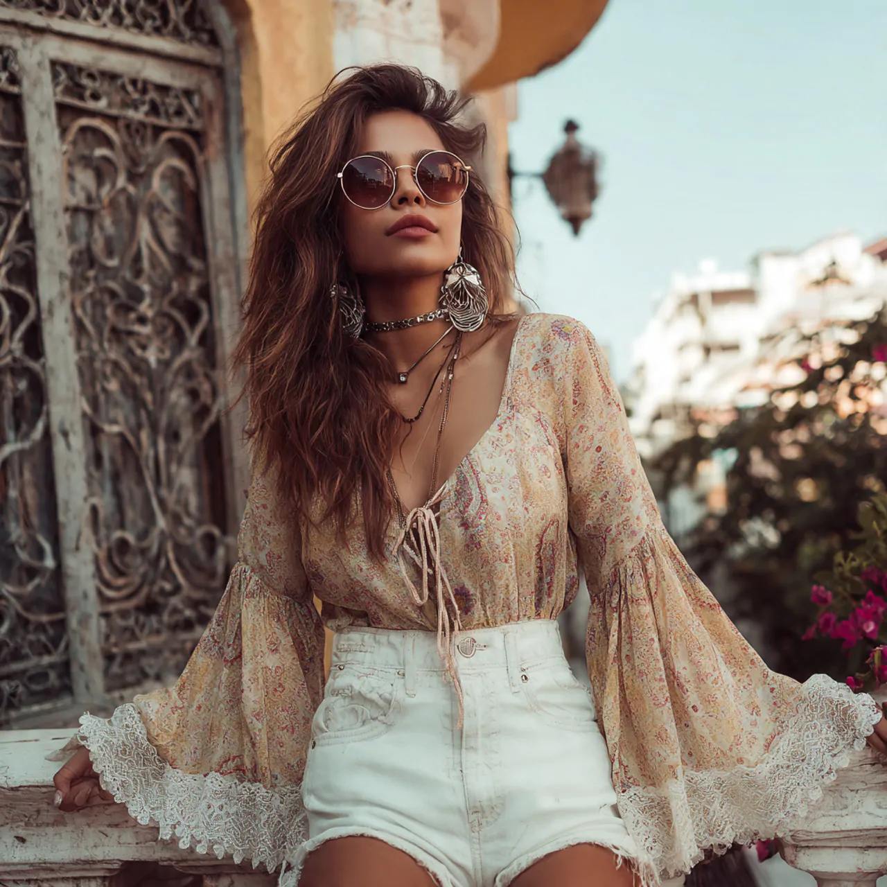 bell sleeve blouse with white denimhippie chic out