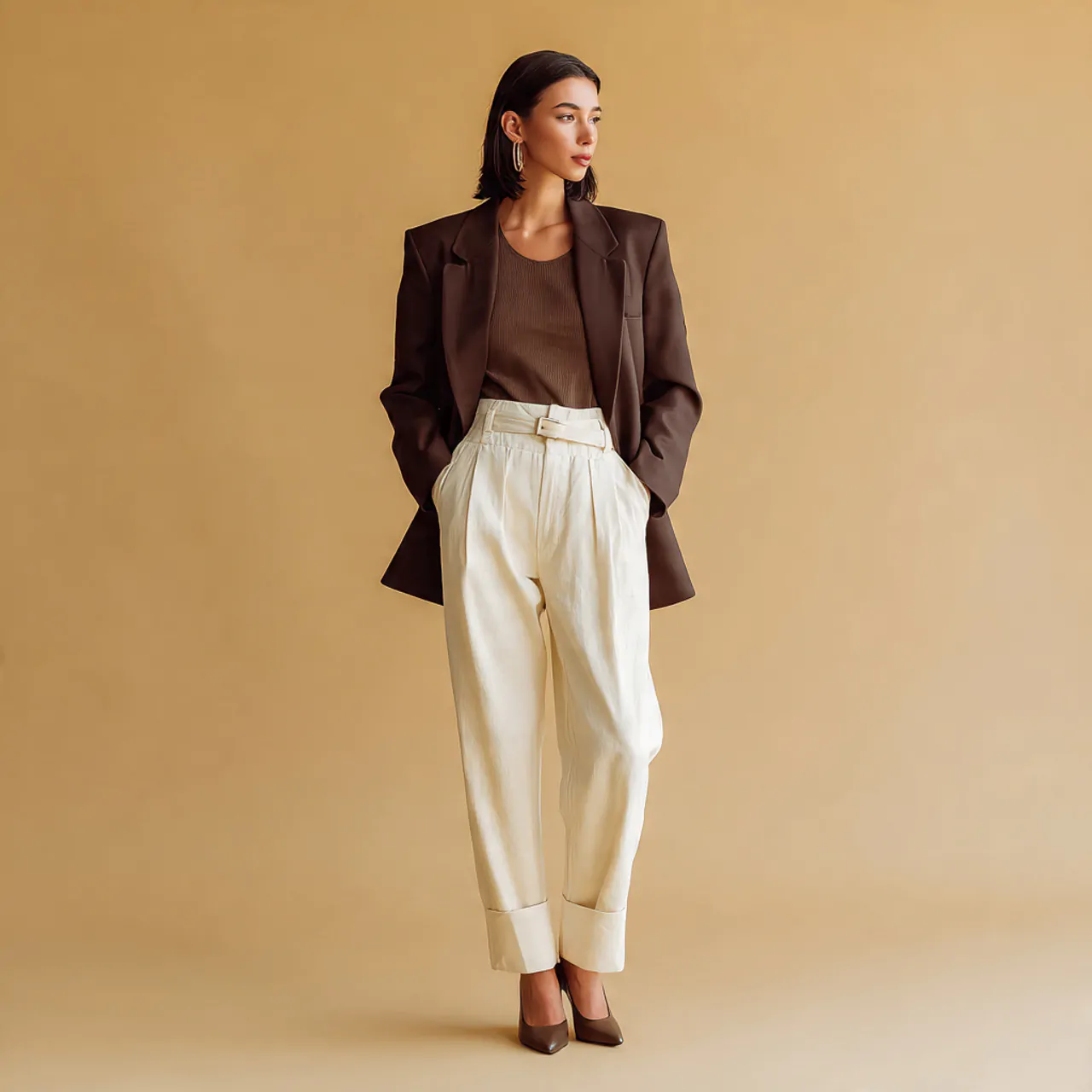 Blazer Outfits for Women Classy: 16 Elevated Looks That Feel Polished, Modern, and Easy to Wear 10 chocolate brown blazer with ecru trousersblazer ou