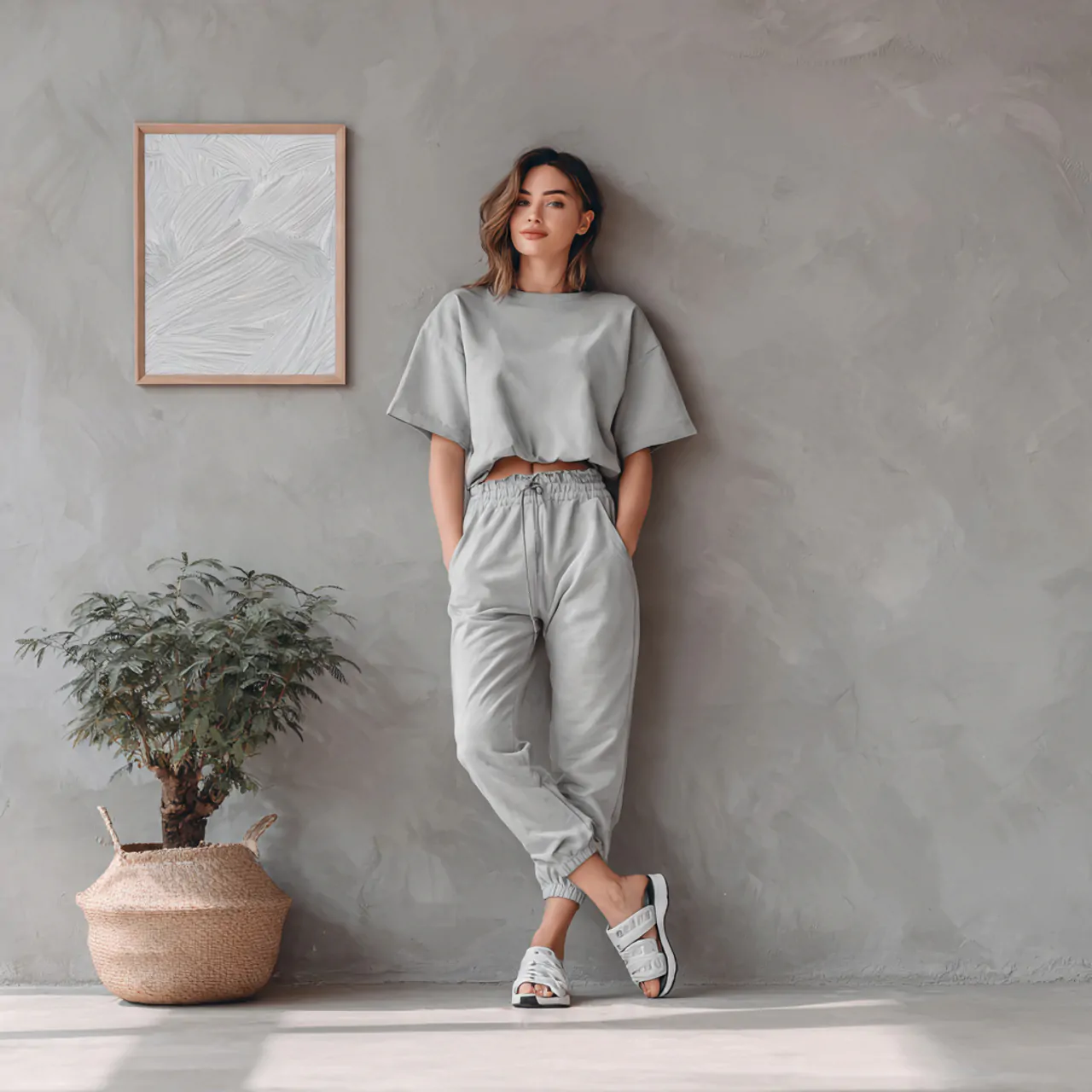 16 Chic Comfy Casual Summer Outfits That Are Easy to Wear 5 create woman image wearing matching cotton set wit