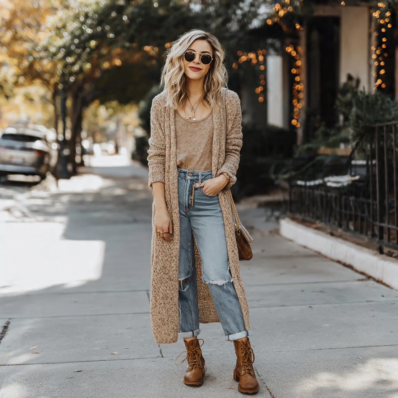 create women image wearing longline cardigan with