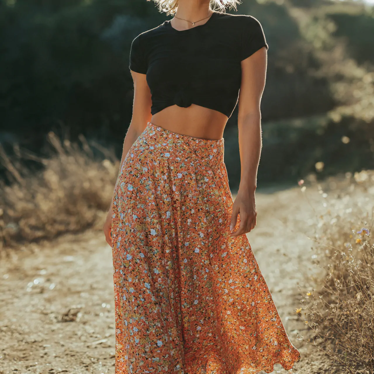 16 Chic Comfy Casual Summer Outfits That Are Easy to Wear 14 cropped tee with flowy maxi skirtcomfy casual summ 1