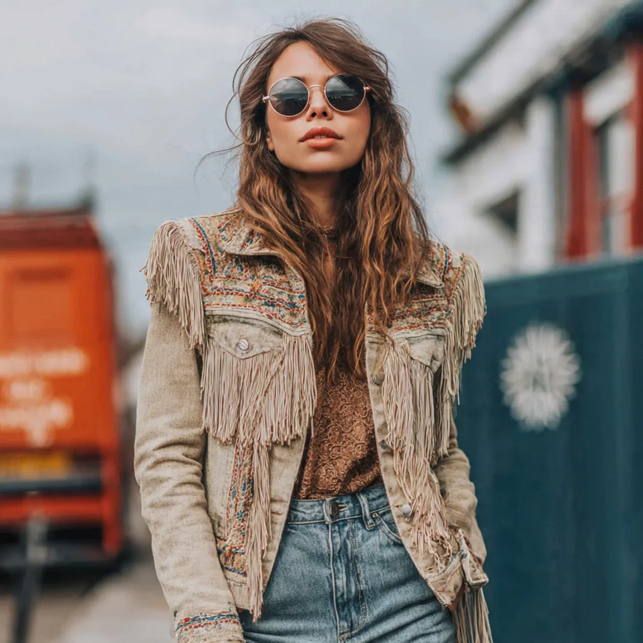 fringe jacket with straight leg jeanshippie chic o