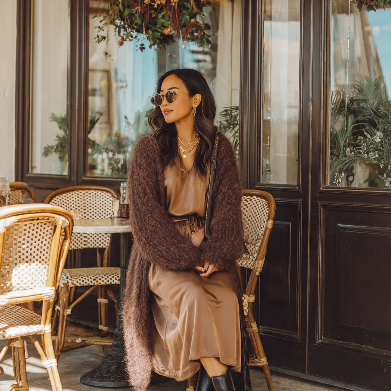 17 Thanksgiving Outfit Looks for Chic, Comfortable Holiday Style 16 longline cardigan over a midi slip dressthanksgivi