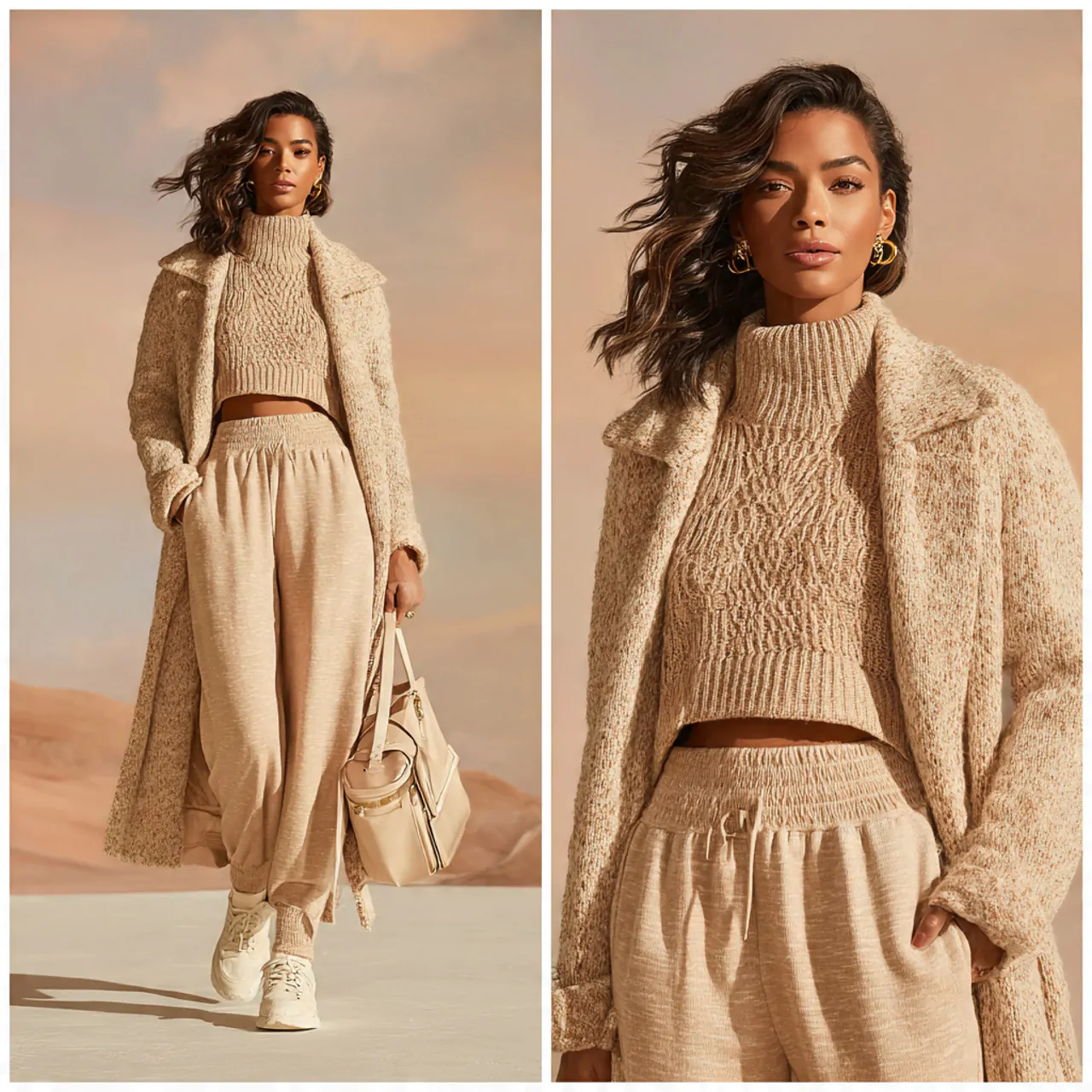 17 Thanksgiving Outfit Looks for Chic, Comfortable Holiday Style 12 matching knit lounge set with long wool coatthanks