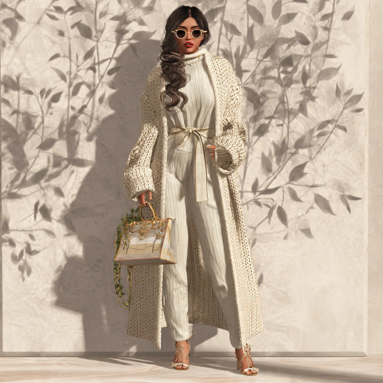 matching knit set with long coatmovie date night o