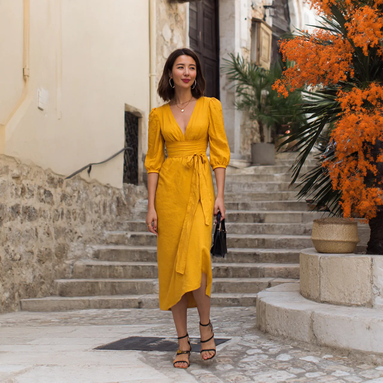 midi dress with minimal sandalsfirst date night wo