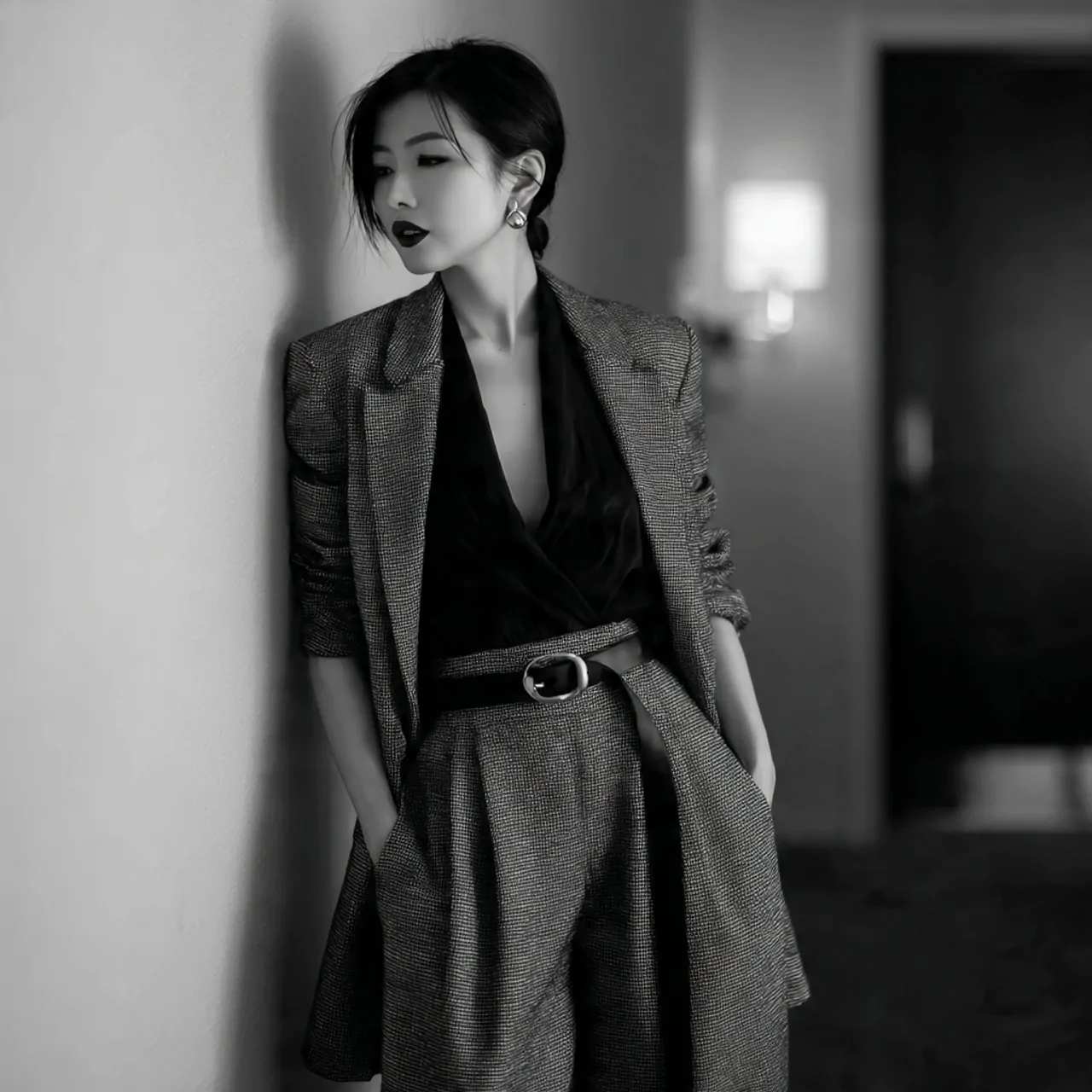 monochrome blazer setfirst date night woman outfit