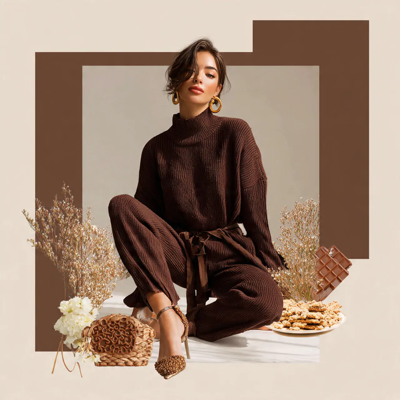 Thanksgiving Dinner Outfit: Chic, Comfortable Looks to Wear This Season 6 monochrome chocolate brown knit setthanksgiving di