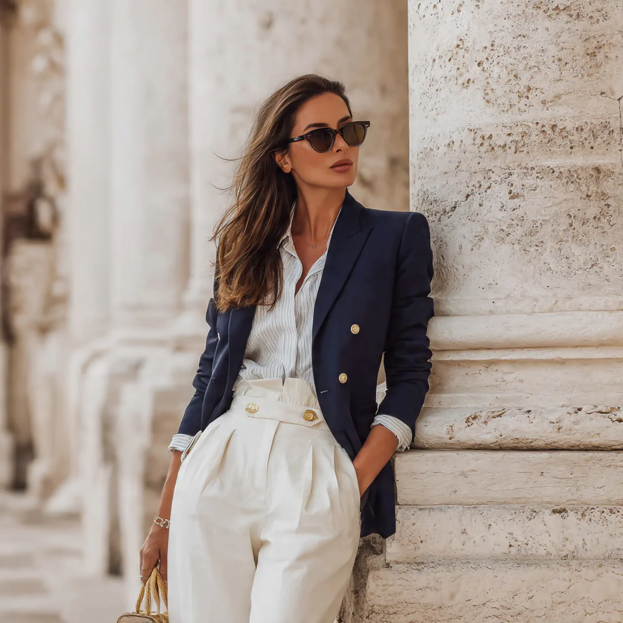 Blazer Outfits for Women Classy: 16 Elevated Looks That Feel Polished, Modern, and Easy to Wear 4 navy blazer with white trousersblazer outfits for 2