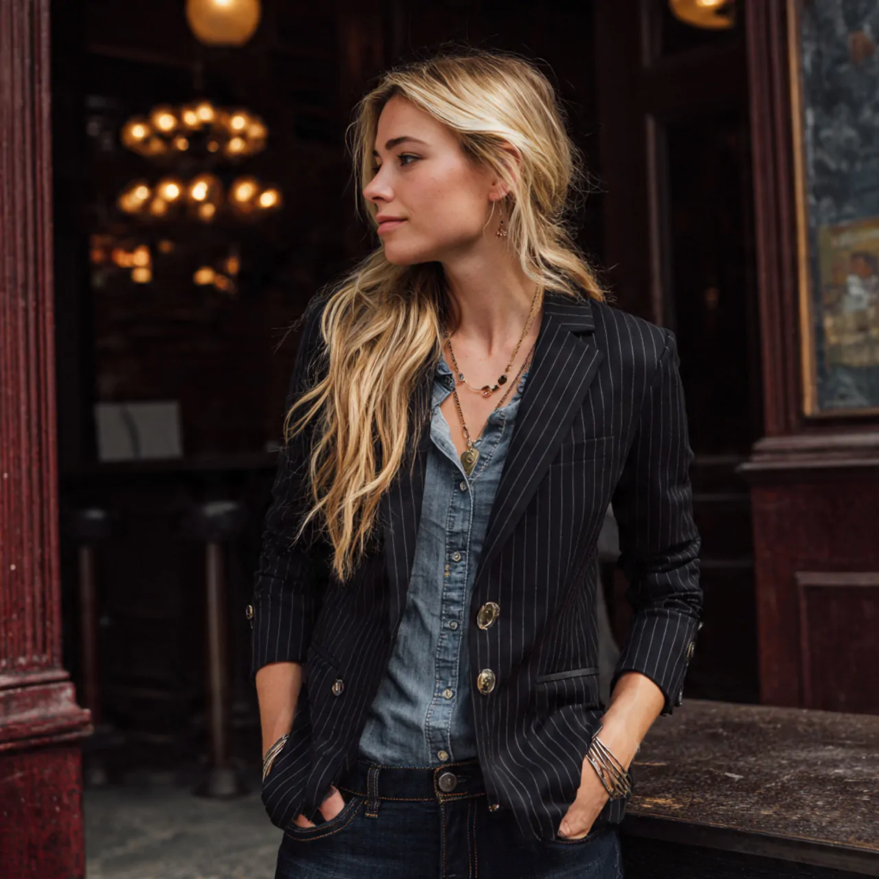 Blazer Outfits for Women Classy: 16 Elevated Looks That Feel Polished, Modern, and Easy to Wear 13 pinstripe blazer with dark denimblazer outfits for