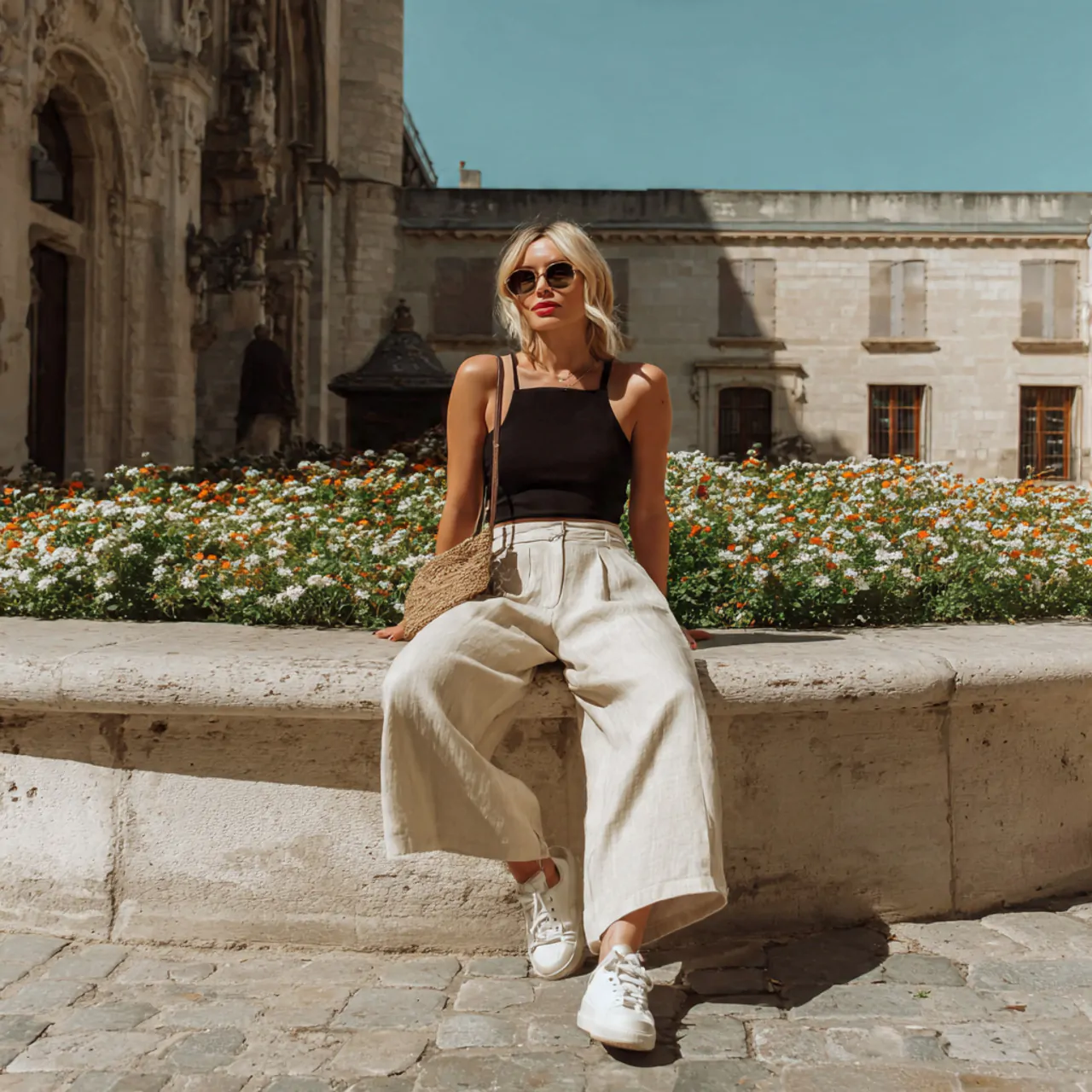 16 Chic Comfy Casual Summer Outfits That Are Easy to Wear 2 ribbed tank with wide leg linen trouserscomfy casu