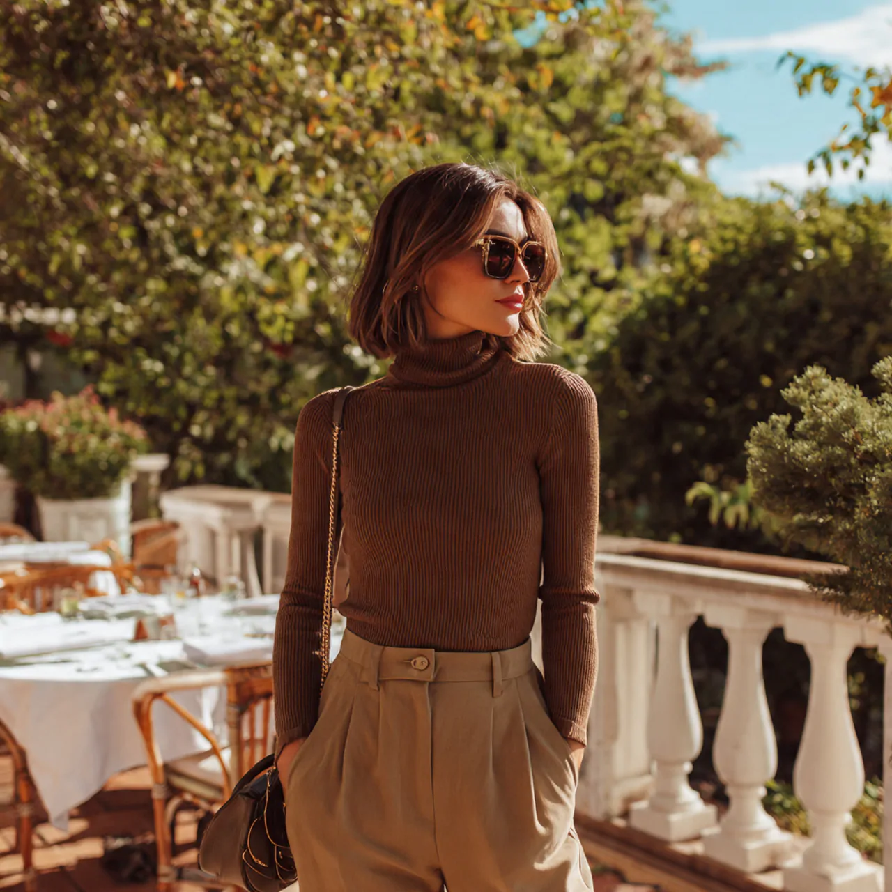 ribbed turtleneck with wide leg trousersthanksgivi
