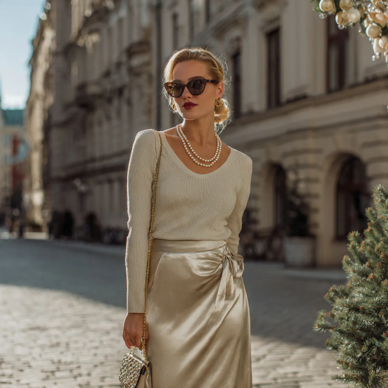 satin midi skirt with fine knit topfirst date nigh