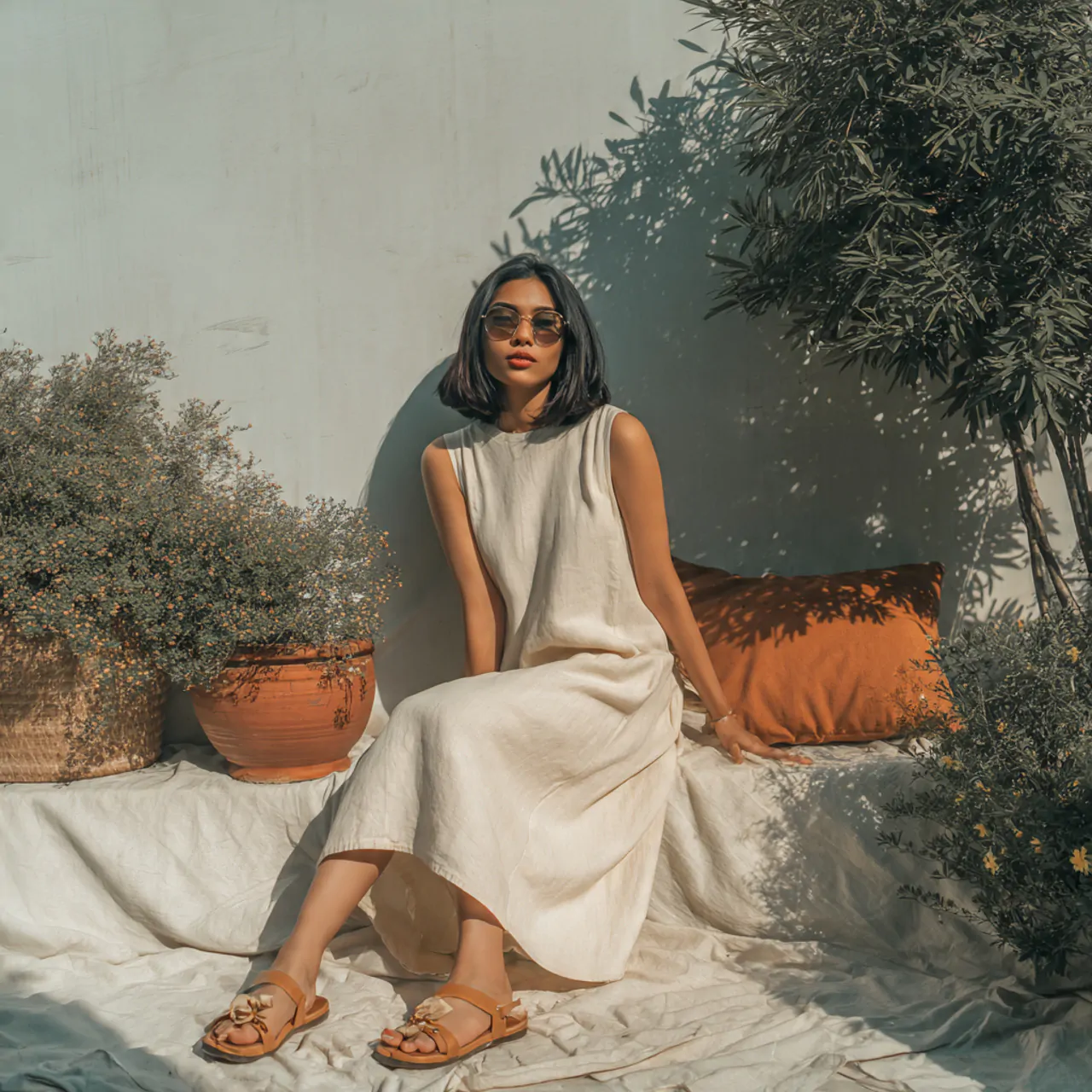 16 Chic Comfy Casual Summer Outfits That Are Easy to Wear 4 sleeveless cotton midi dress with flat sandalscomf