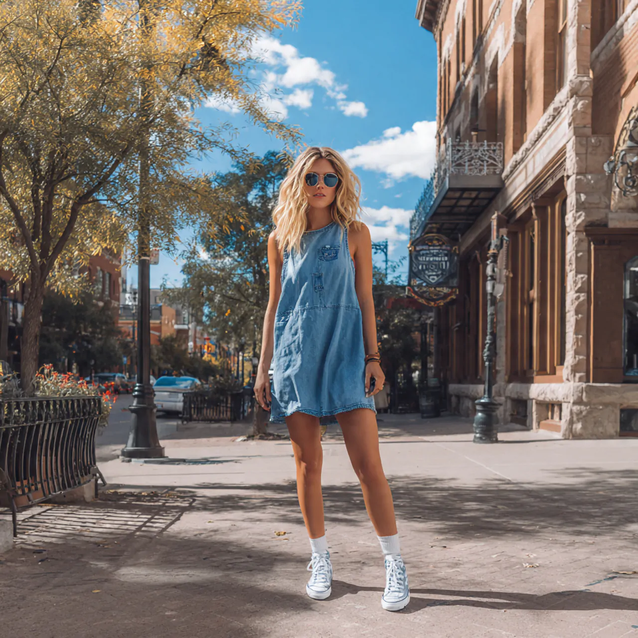 16 Chic Comfy Casual Summer Outfits That Are Easy to Wear 15 sleeveless denim dress with sneakerscomfy casual s 1