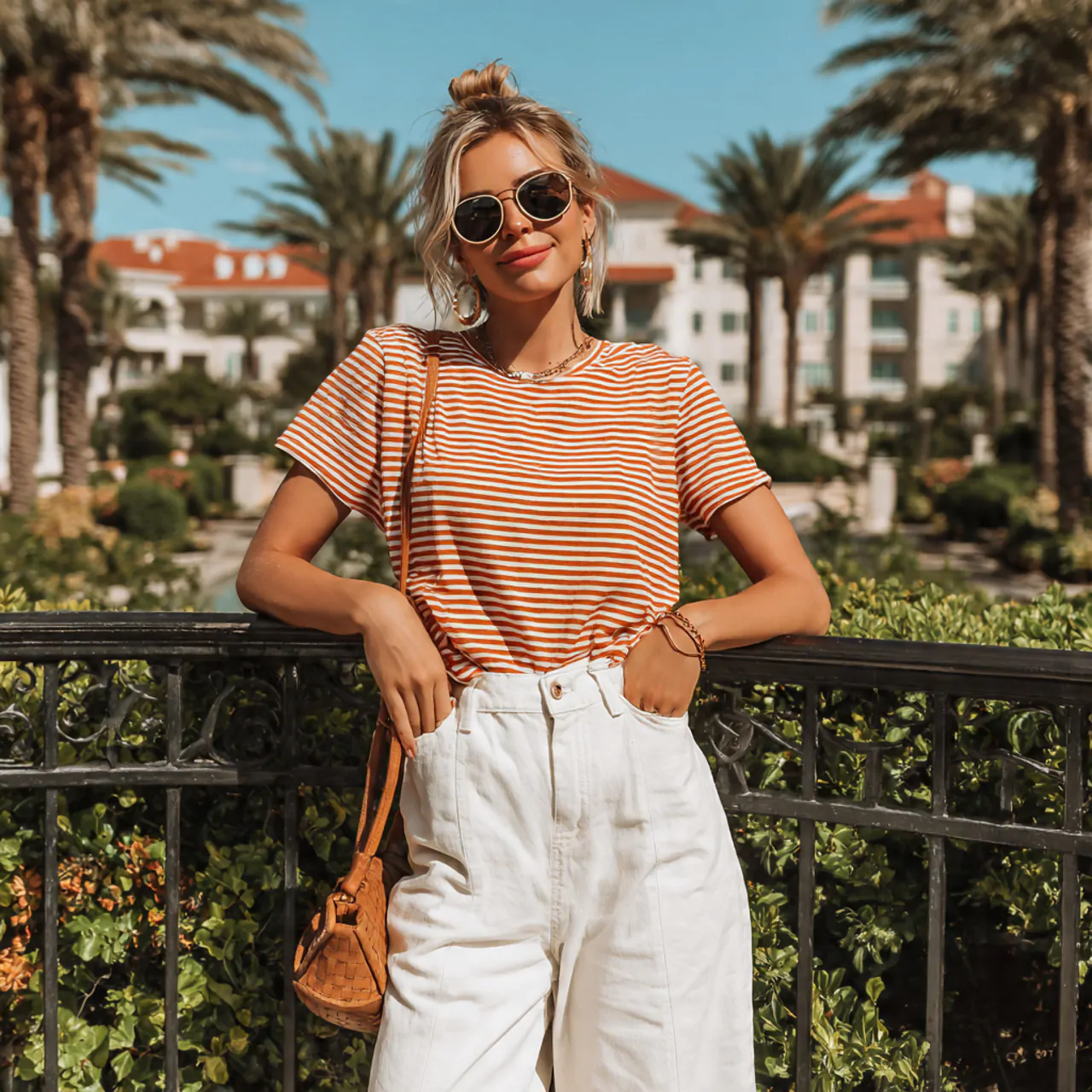 16 Chic Comfy Casual Summer Outfits That Are Easy to Wear 6 striped tee with white wide leg jeanscomfy casual
