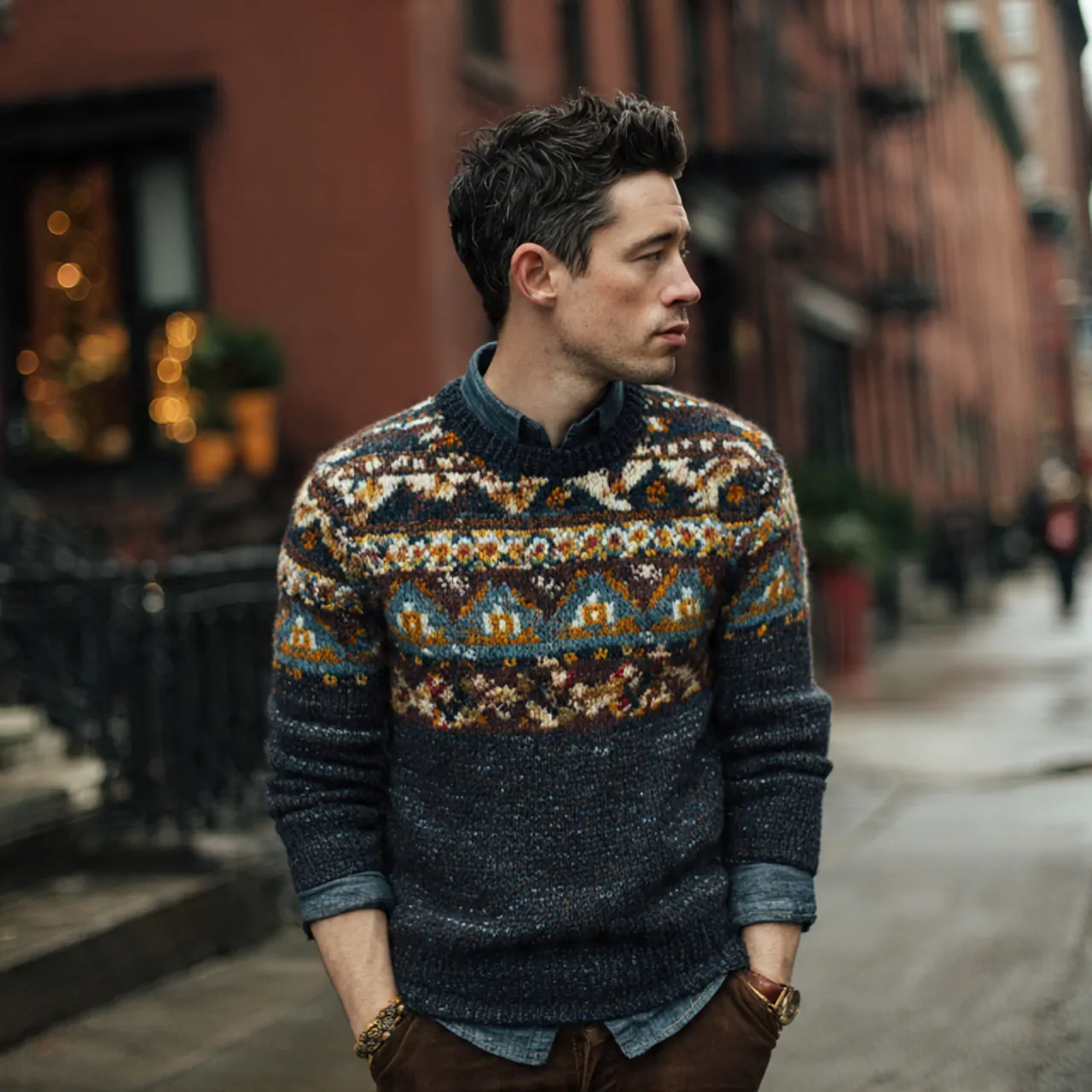 Thanksgiving Outfit Men: 17 Polished Looks for a Stylish Holiday 16 thanksgiving outfit men in patterned sweater look