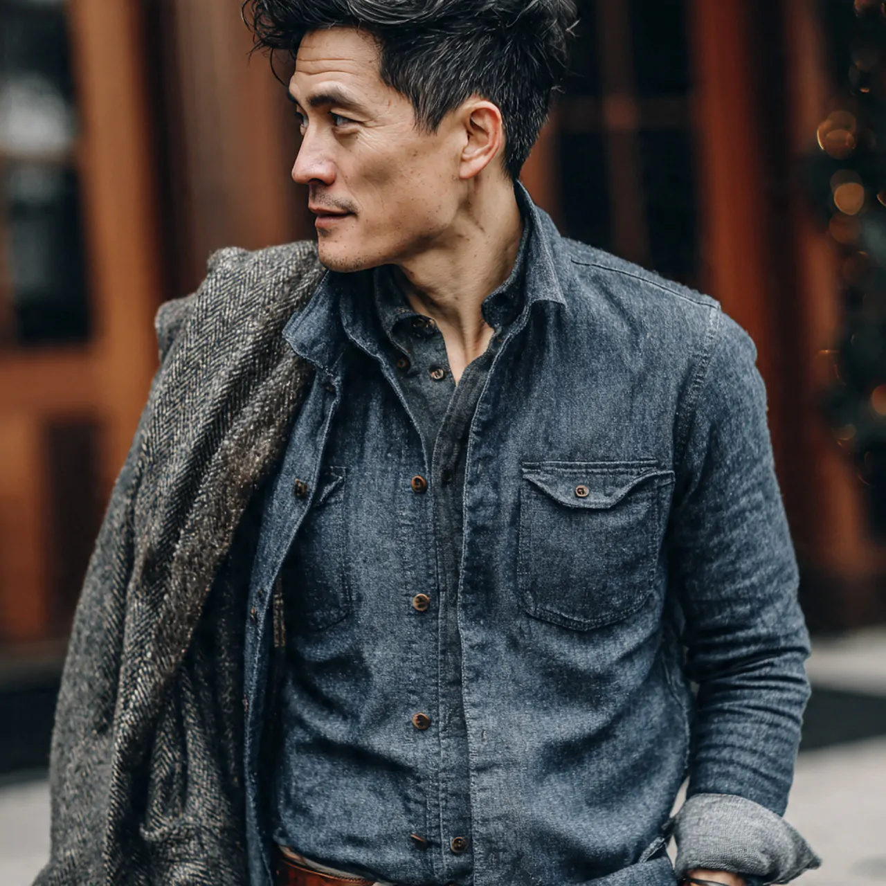 Thanksgiving Outfit Men: 17 Polished Looks for a Stylish Holiday 8 thanksgiving outfit men with denim shirt and shack