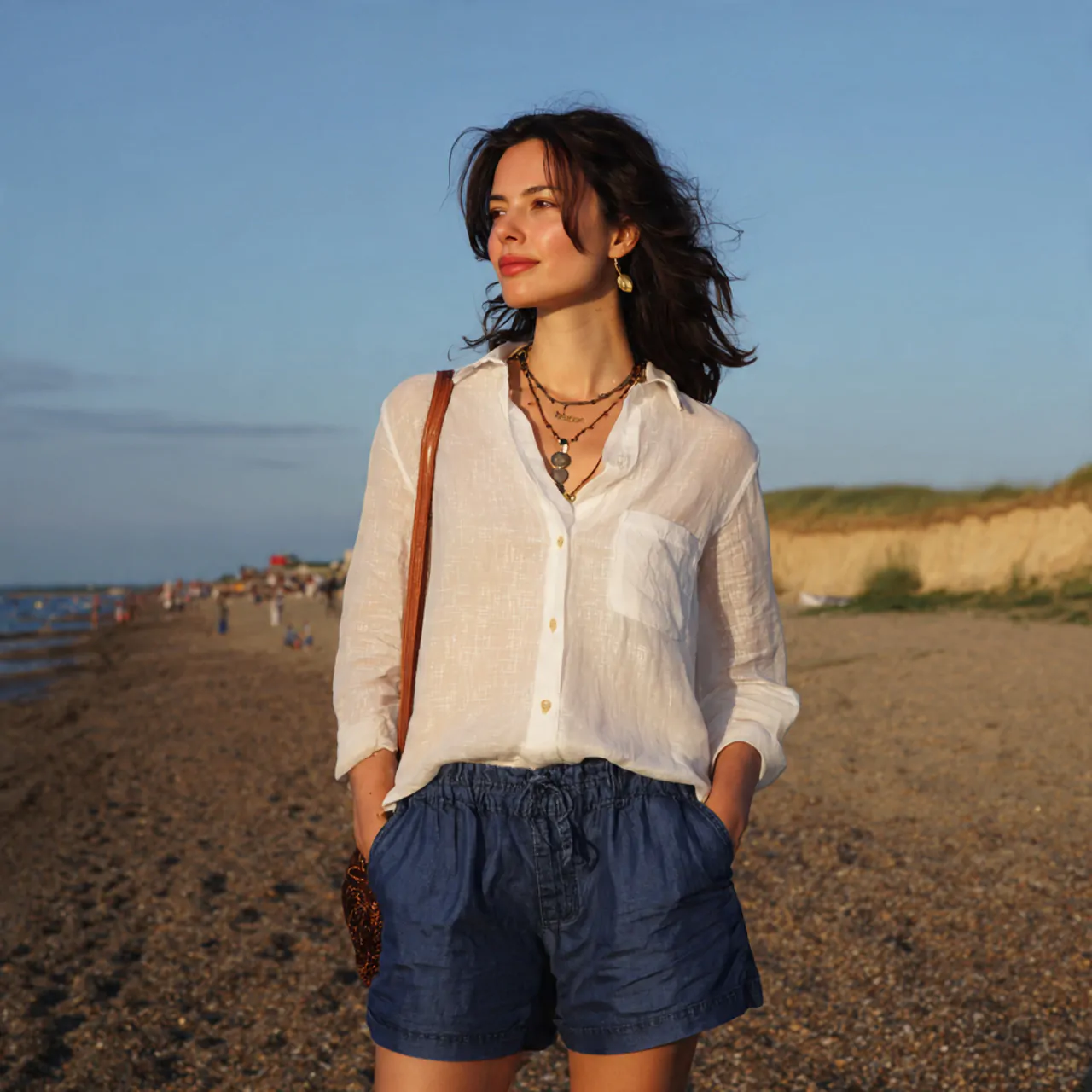 16 Chic Comfy Casual Summer Outfits That Are Easy to Wear 1 white linen shirt with relaxed denim shorts